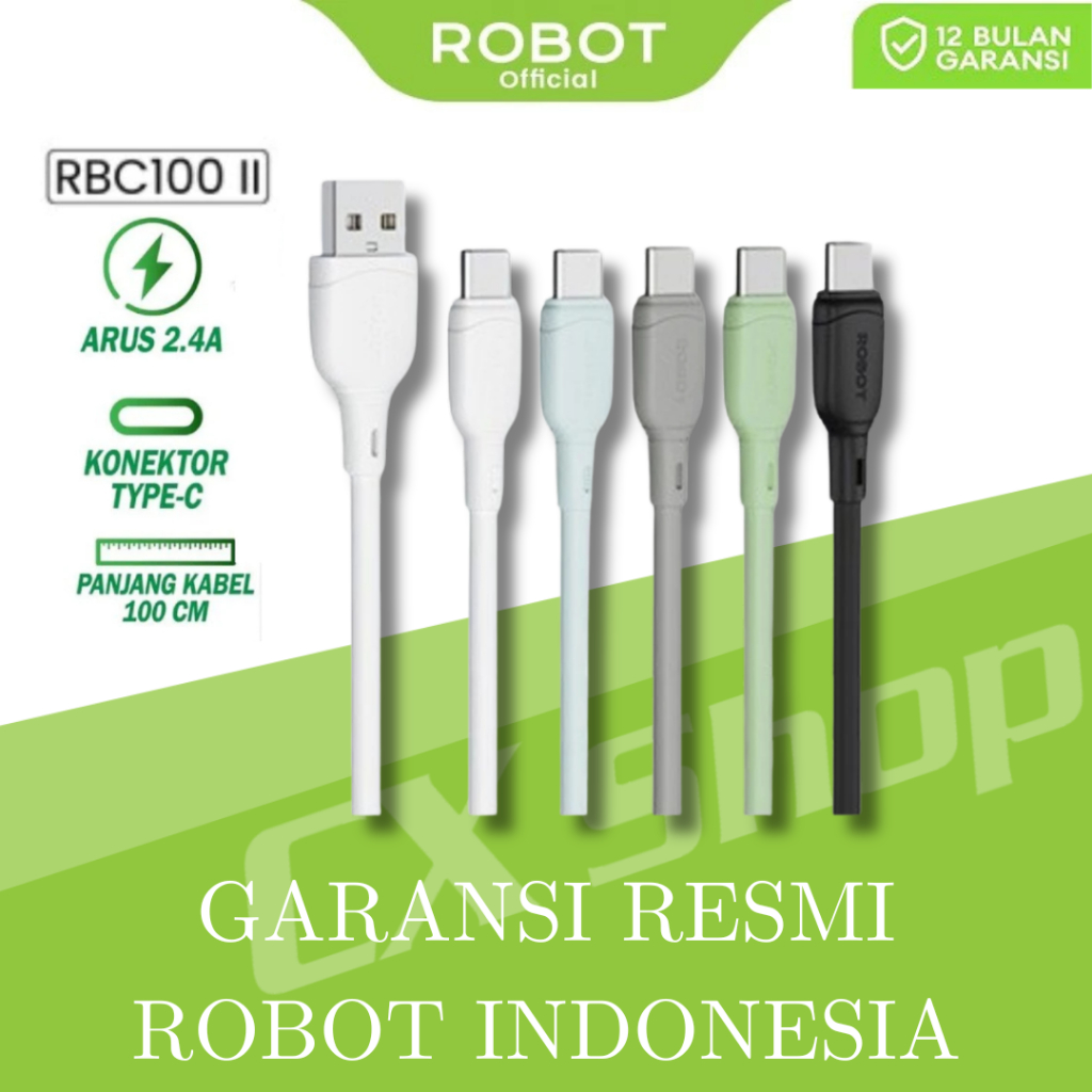 Robot RBC100 II Kabel Data USB Type C Fast Charging 2.4A HARGA SATUAN