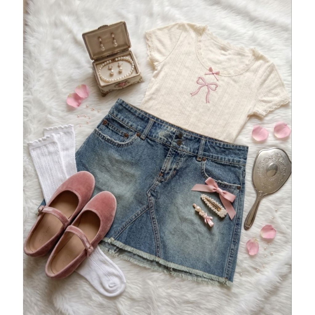 denim abercrom y2k mini skirt/rok pendek denim wanita