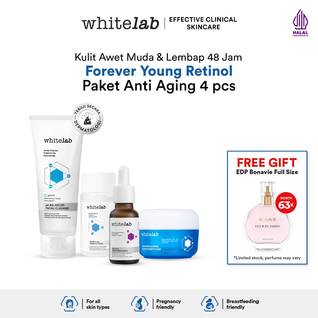 Whitelab 4 pcs Anti Aging Series - Facial Cleanser, Essence Toner, Serum, Moisturizer Paket Skincare