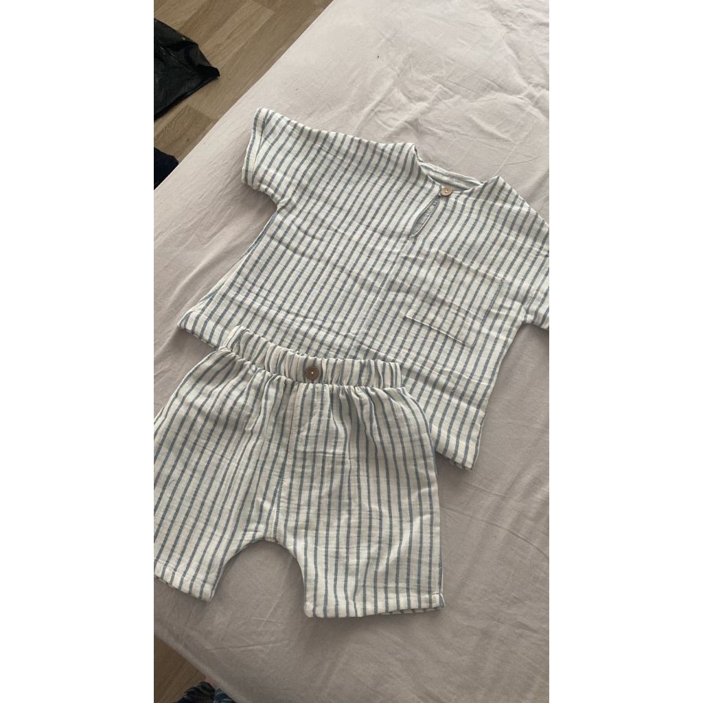 set anak laki laki katun linen bulu kuda salur
