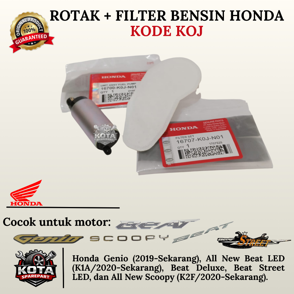 ROTAK + FILTER BENSIN ORIGINAL HONDA KODE KOJ UNTUK MOTOR HONDA GENIO (2019-SEKARNAG), ALL NEW BEAT 