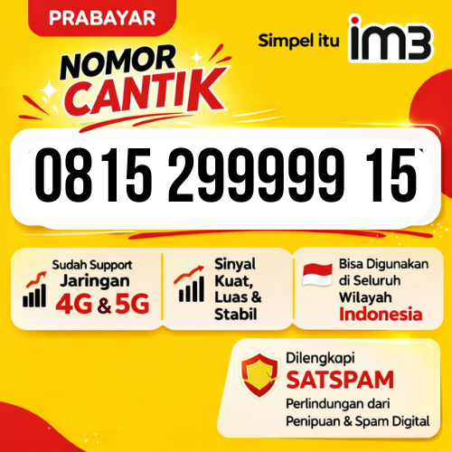 Nomor Cantik Im3 Indosat Ooredoo Jaringan 4G/5G Prabayar Tripel Kwartet Panca Hexa Ekor 9999 8888 55