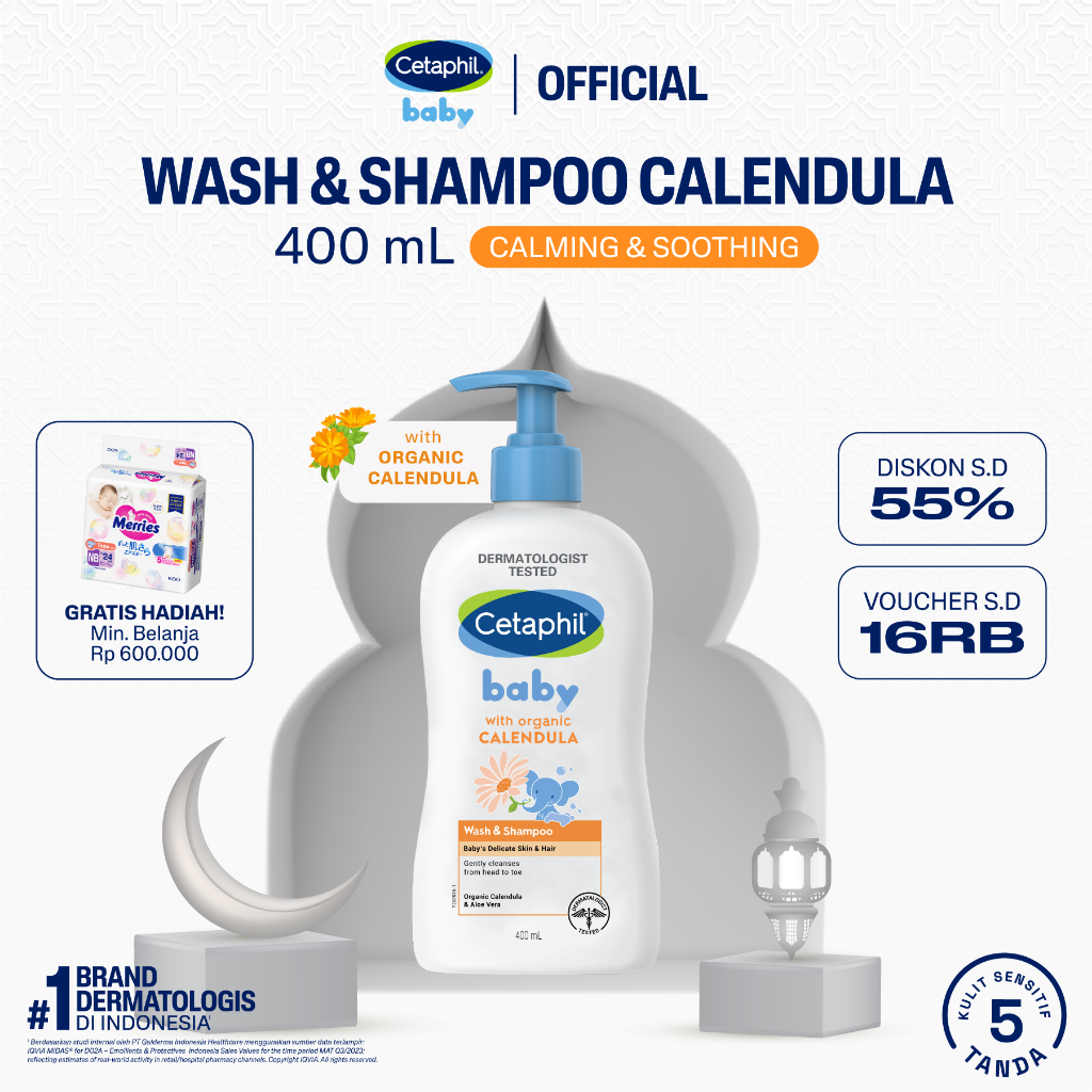 Cetaphil Baby with Organic Calendula Wash & Shampoo 400ml dengan Glycerin, Aloevera dan Calendula Sa
