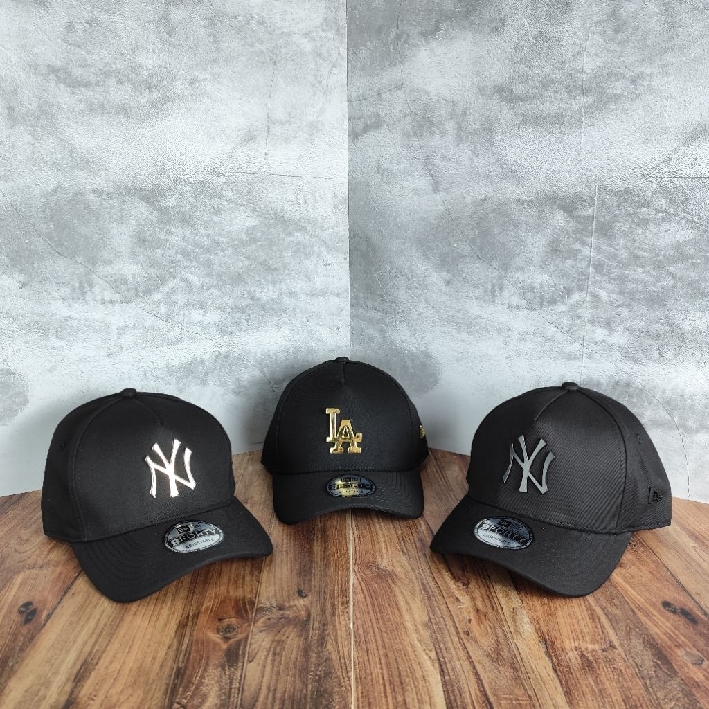 Topi Baseball NE NY & LA Hitam Logo Besi / Metal Logo
