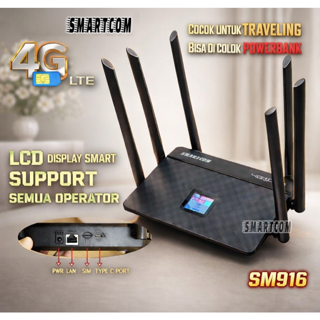 < SMARTCOM > Wifi Wireless Router Sim Card 4G LTE Smartcom SM-916 with LCD 300Mbps