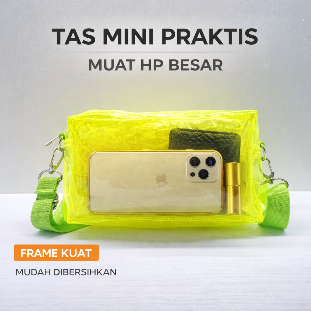 Tas Mini Transparan Muat HP Besar | Sling Bag PVC Wanita | Clear Bag Mini