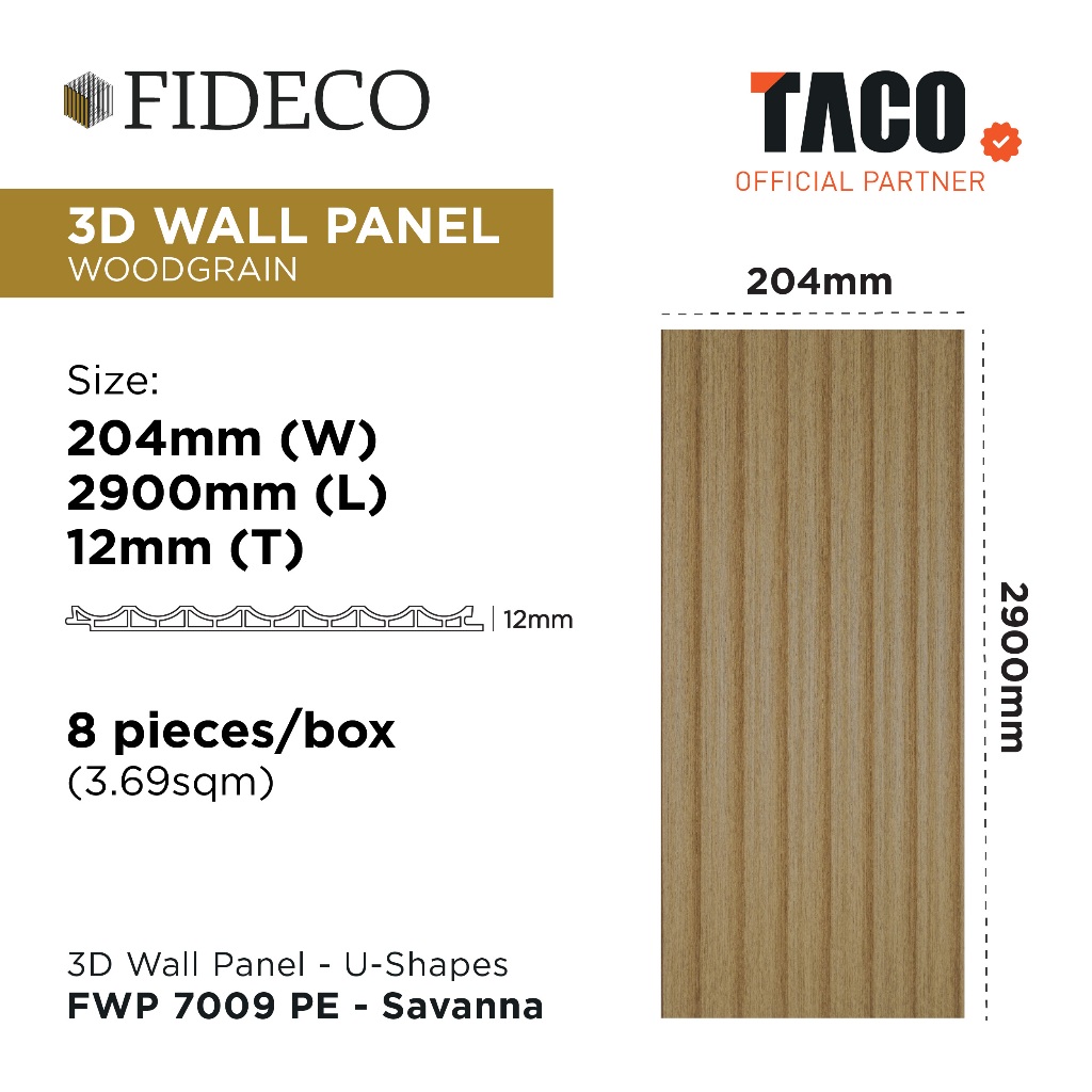 TACO FIDECO WPC 3D Wall Panel Mini Grooves Motif Solid Per 1 Lembar - FWP 7009 PF - Savanna