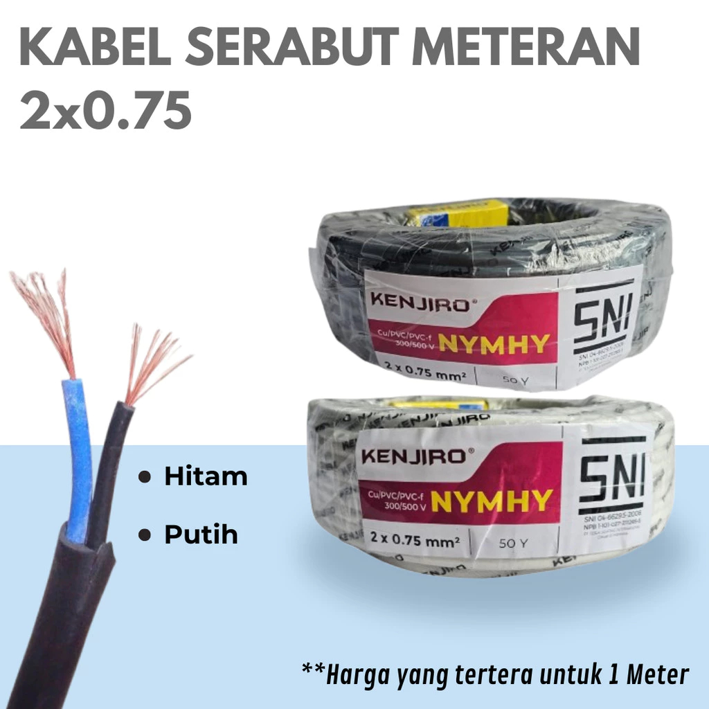 Kabel 2x0,75 Kenjiro NYMHY Serabut / Kabel Serabut 2x0,75mm / Kabel NYMHY 2x0,75 mm Kenjiro