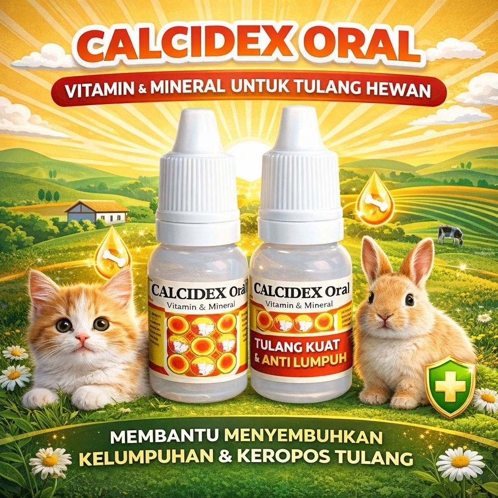 CALCIDEX ORAL 10 ml - Obat Kelinci Lumpuh Obat Kelinci Patah Tulang Kekurangan Nutrisi Penambah Kals