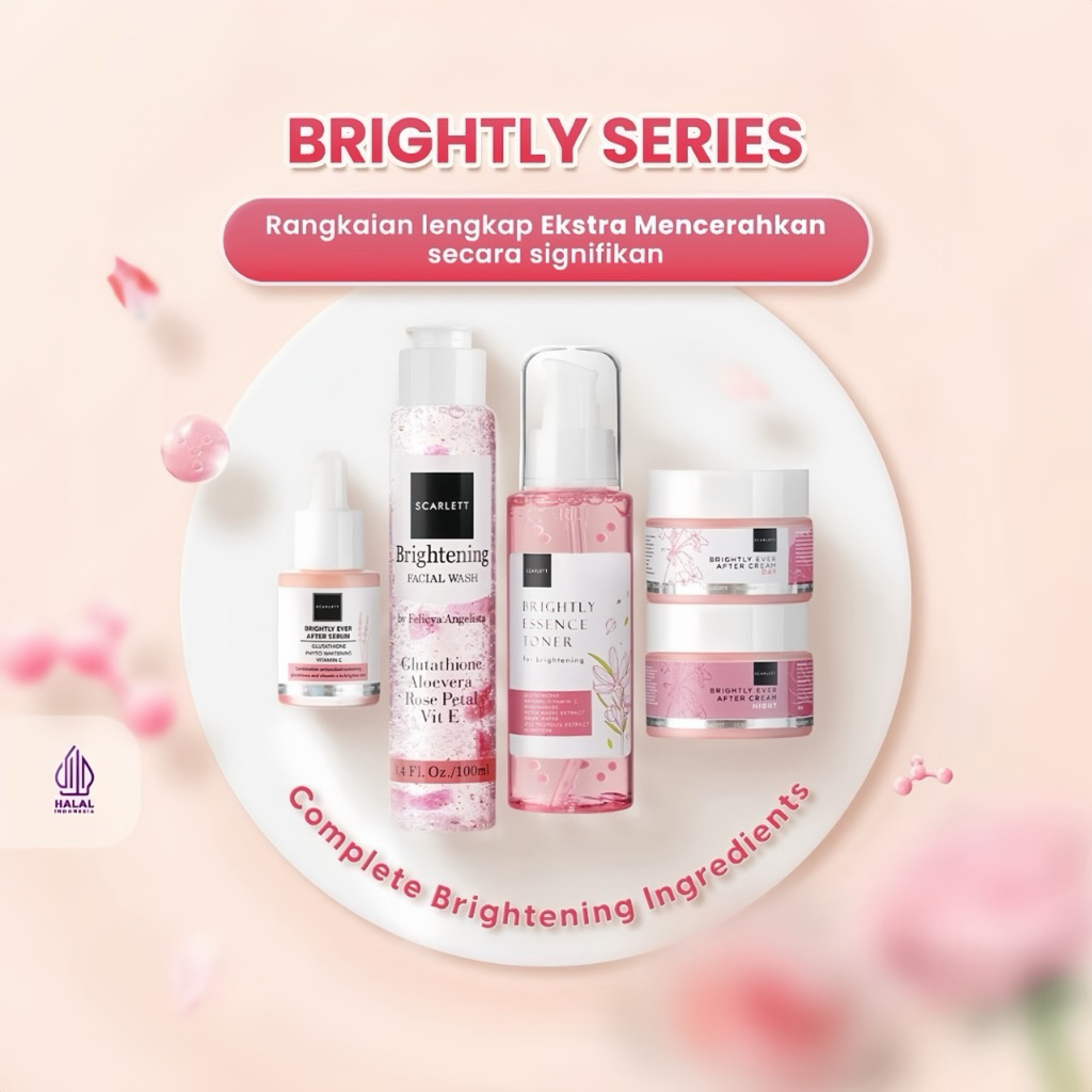 Scarlett Brightly Ever After Skincare Set 5in1 | Paket Brightening Wajah Lengkap Cleanser Toner Seru