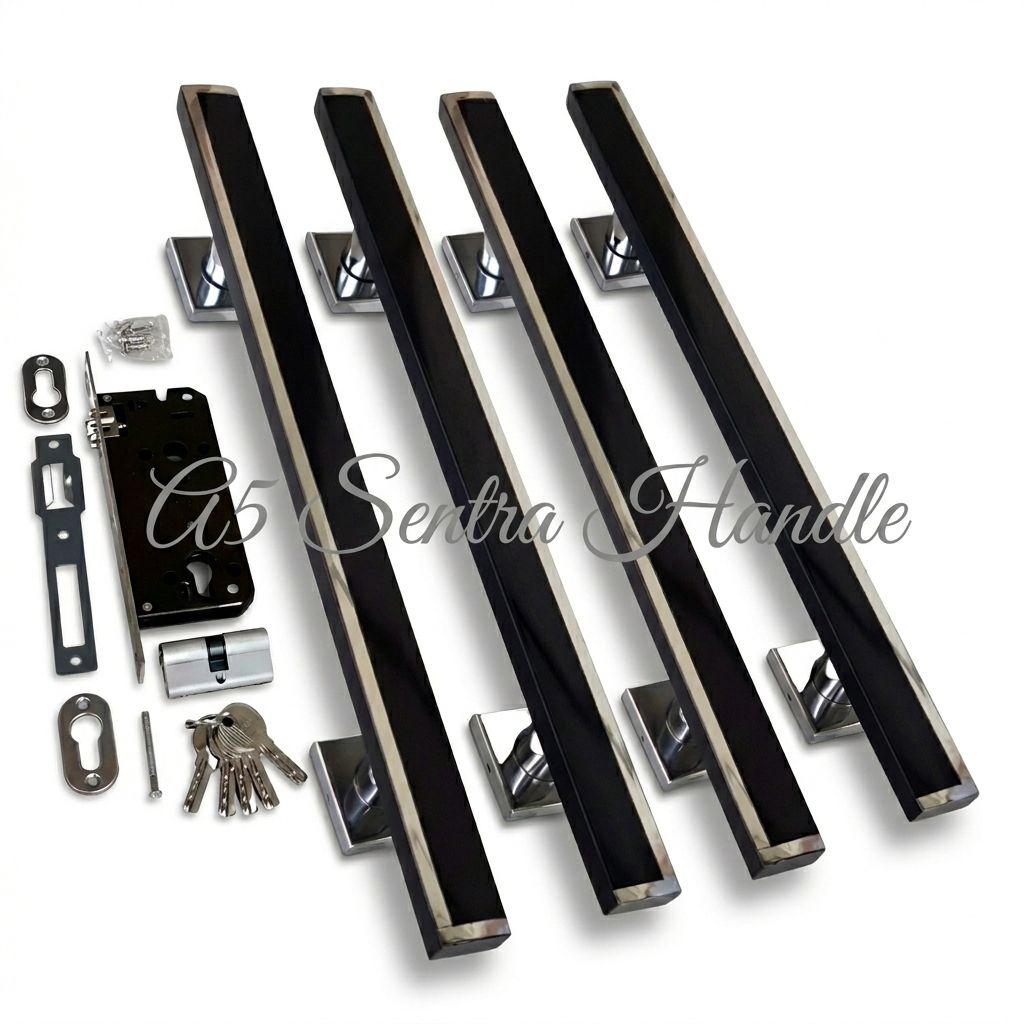 Set Handle Pintu Kupu Tarung, 4 pcs handle + kunci body pelor