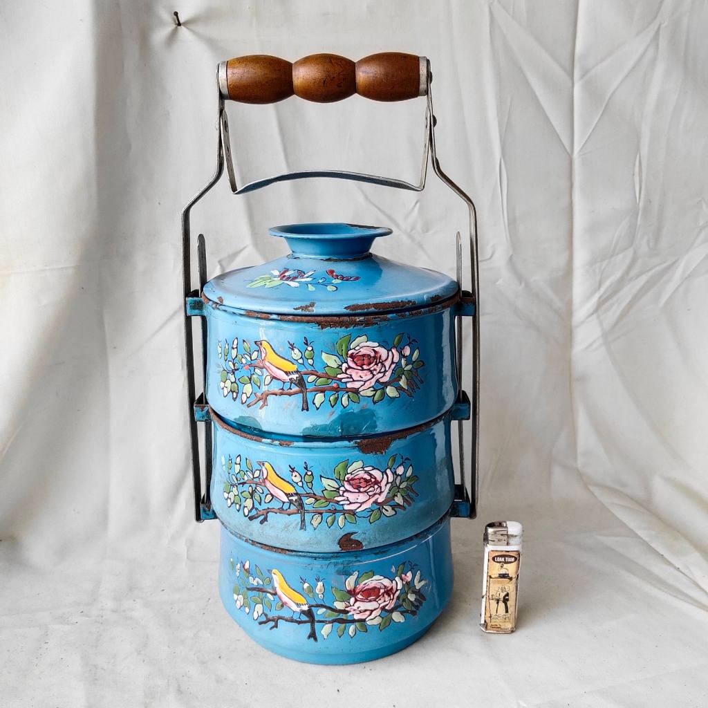 Pajangan Vintage Sparepart Rantang Enamel Burung 3 susun