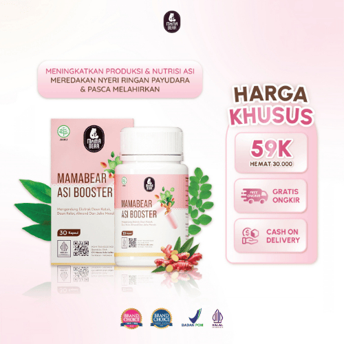 MamaBear ASI Booster 30 Kapsul Pelancar ASI - Halal BPOM Almond Kelor Jahe Merah Fenugreek Free Fish