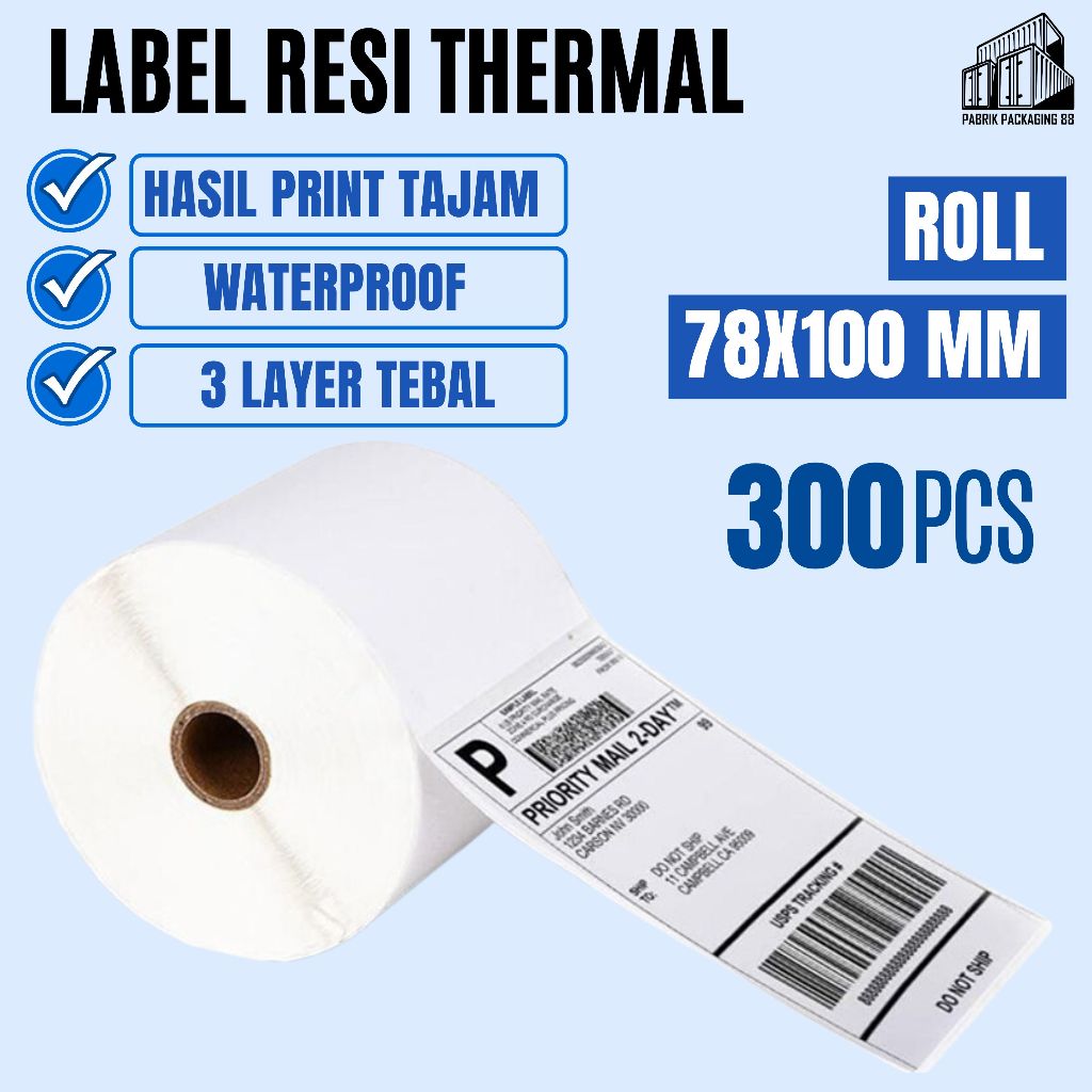 Label Sticker Resi Thermal 78X100 ISI 300 Lembar Stiker Kertas Resi ROLL Waterproof