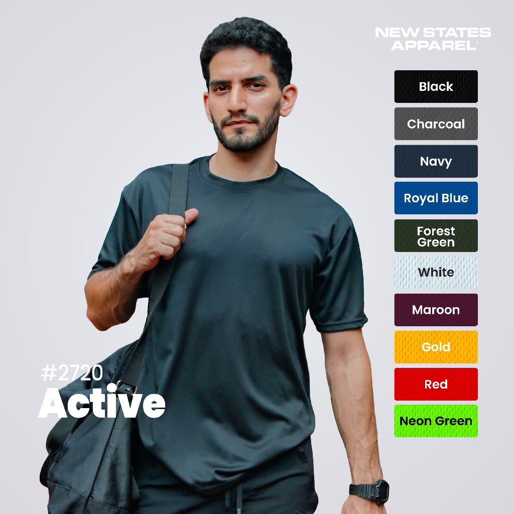 NEW STATES APPAREL Kaos Polos Olahraga Pria dan Wanita Lengan Pendek Dri Fit Satu Warna S-2XL -2720