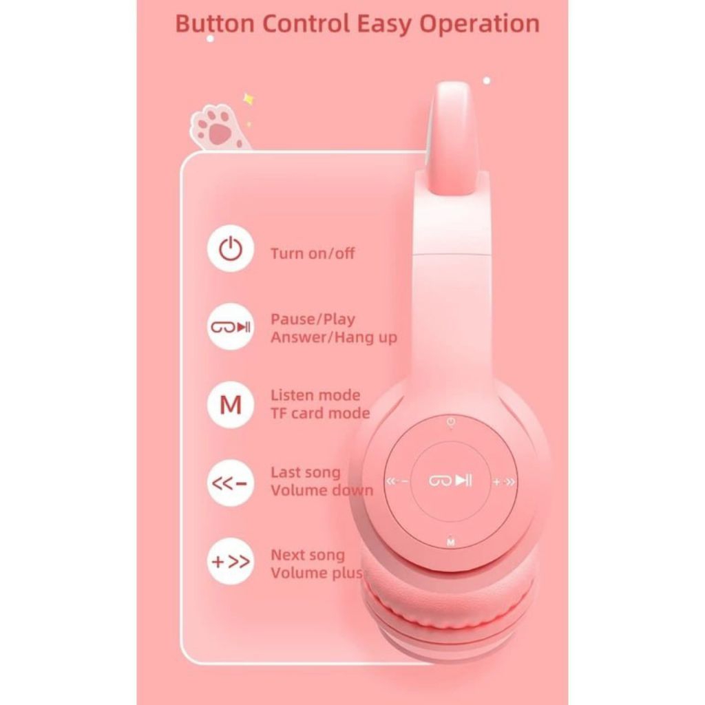 Headphone Wireless Bluetooth P47M Cat Ear Headset Bando Stereo Bass