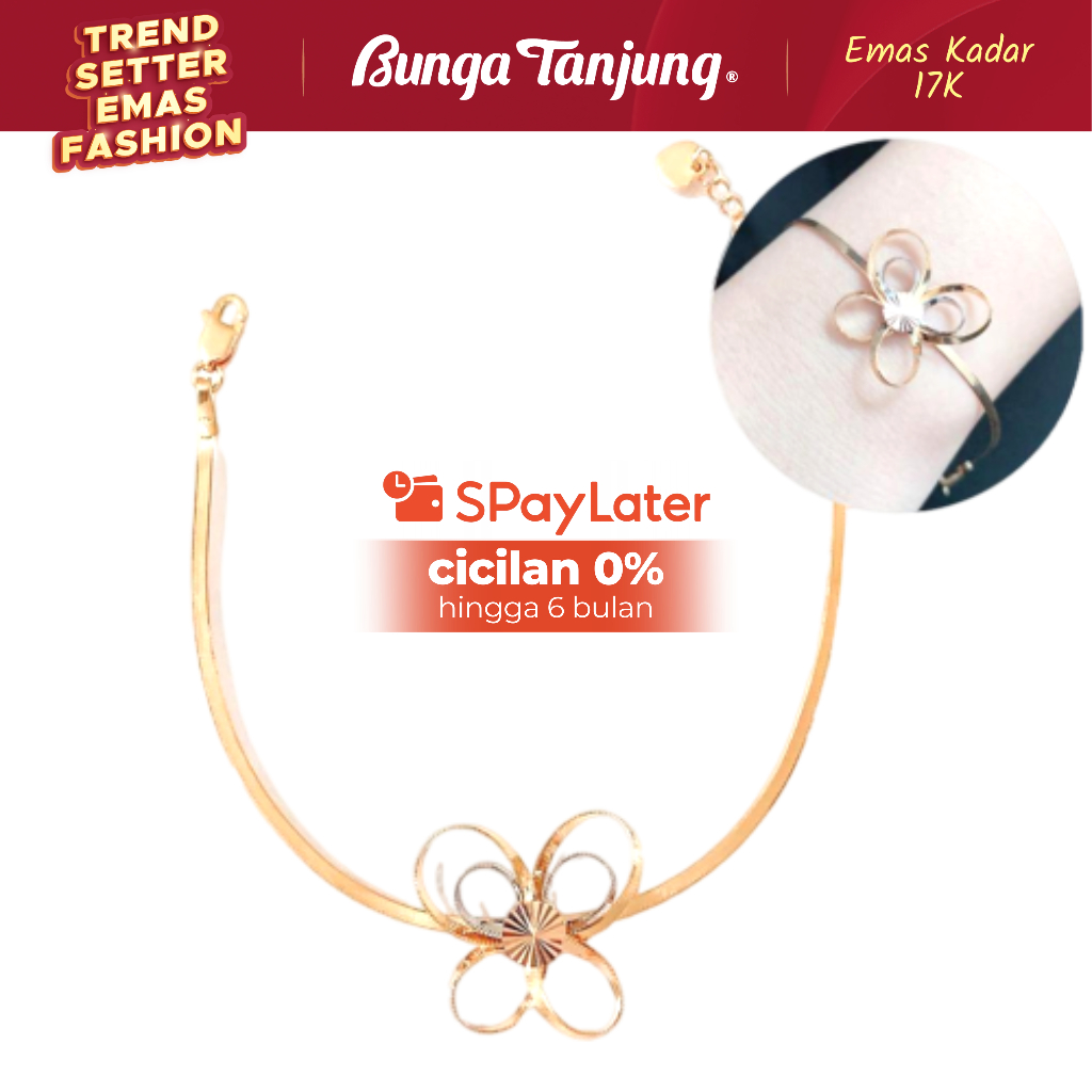 GELANG SUPER FLAT KUPU KUPU - EMAS 17K - BUNGA TANJUNG GOLD