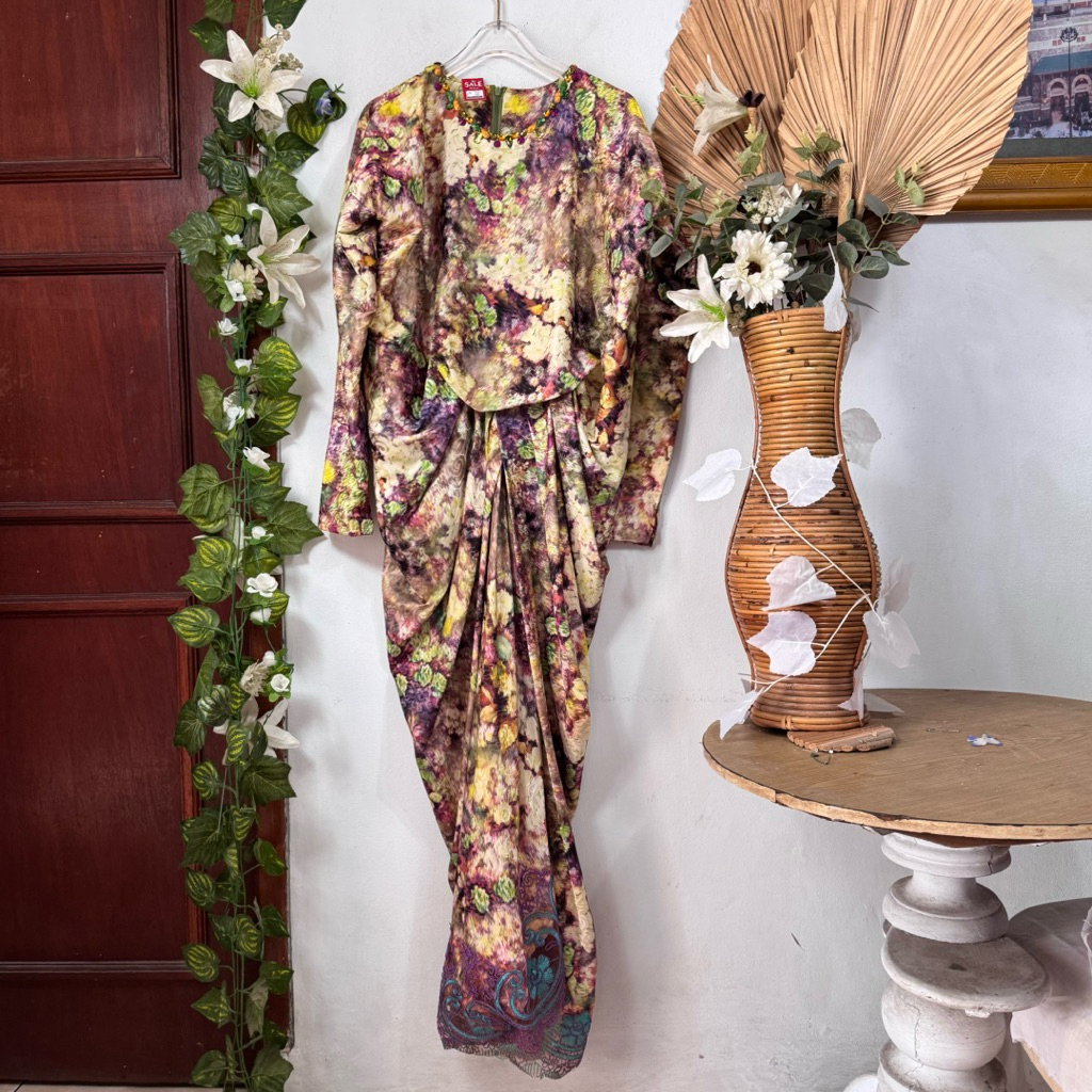 Long Dress Ikat Silk Satin motif
