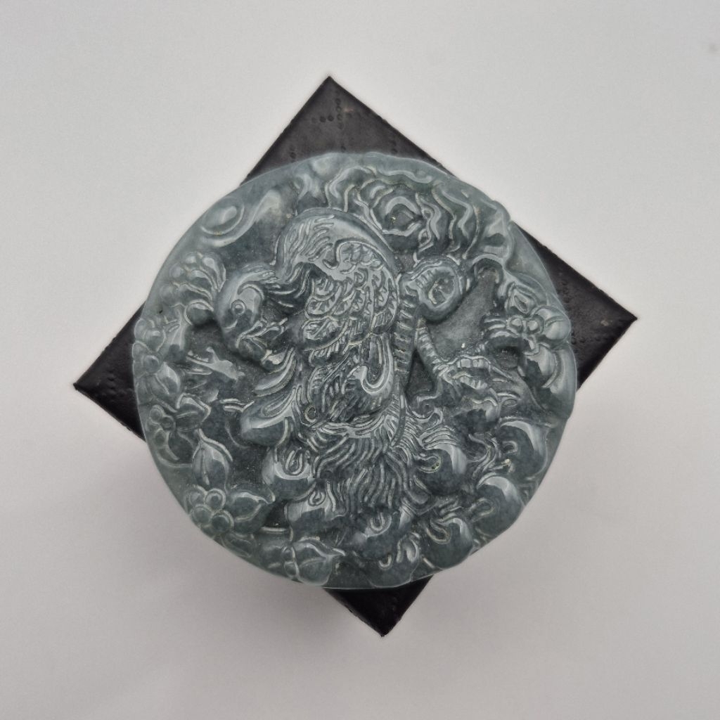 Liontin Giok Burma Type A Biru Carving Phoenix