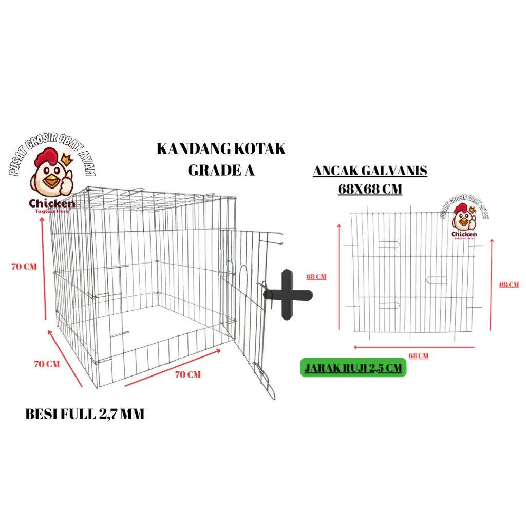 New KANDANG/KURUNGAN AYAM GALVANIS KOTAK 70X70X70 CM