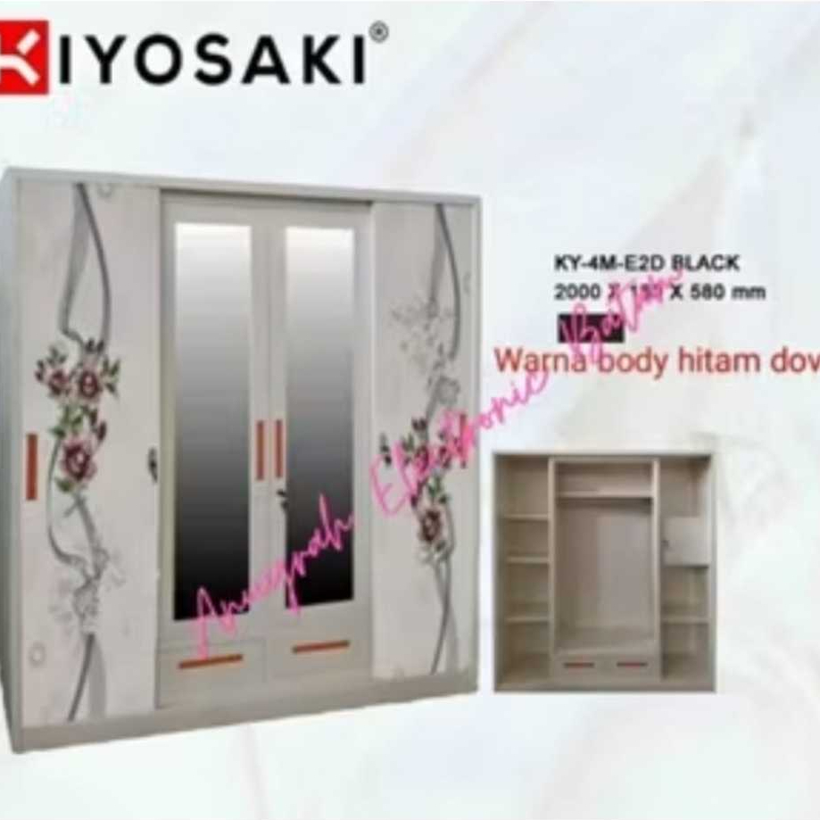 Lemari Pakaian Besi Sliding 4 Pintu Lemari Baju Sliding Metal Wardrobe BATAM