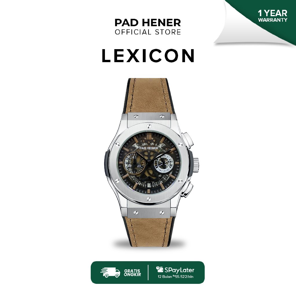 PAD HENER Lexicon Analog Quartz Leather Suede Jam Tangan Pria Wanita Original 42mm