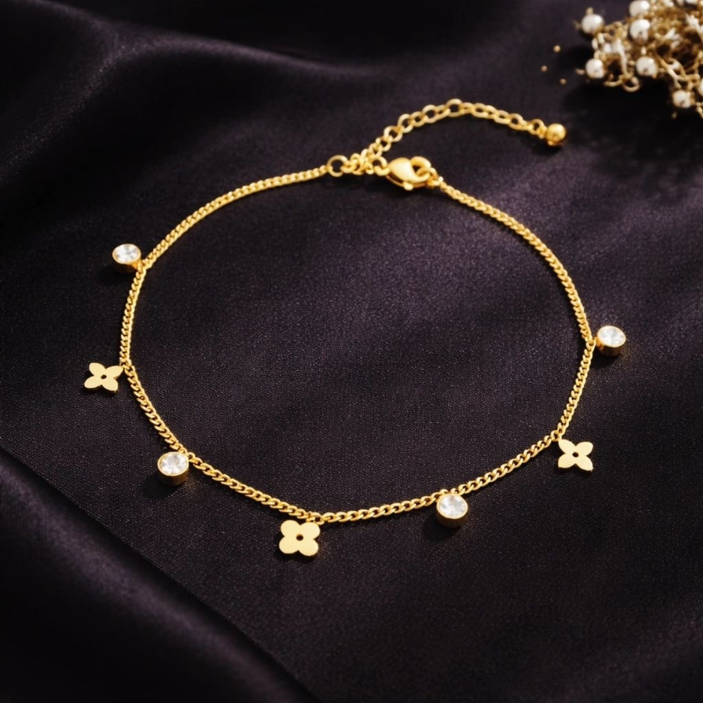 GELANG KAKI PERMATA PUTIH | GELANG KAKI TITANIUM | GELANG KAKI WANITA TITANIUM | GELANG BINTANG PERM