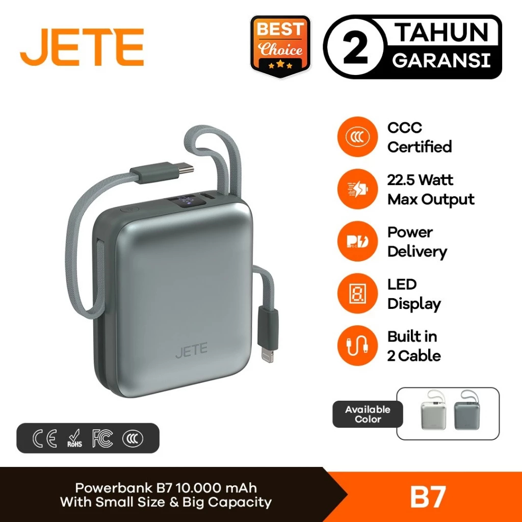 Powerbank CCC JETE 5.000mAh/10.000 mAh/20.000 mAh PD USB Port Type C Fast Charging 22.5W Pawer Bank 
