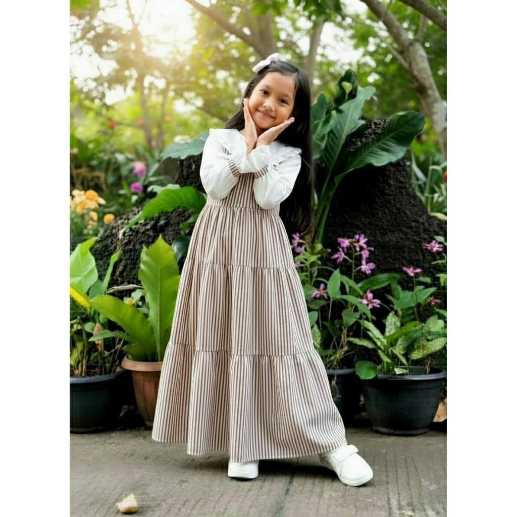 Gamis Anak Perempuan Salur Gamis Katun Jepang Usia 3-12 Tahun