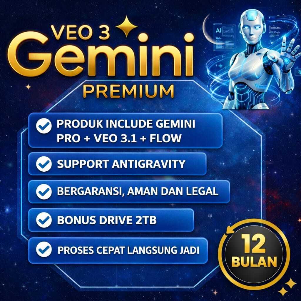 Gemini AI Pro 12 Bulan Premium | Bergaransi + Flow Antigravity + Google Drive 2TB | Full Akses AI