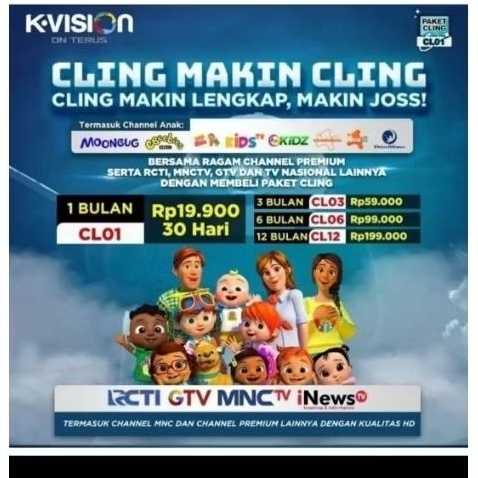 paket cling 12 bulan/1 tahun k-vision Tv Lokal