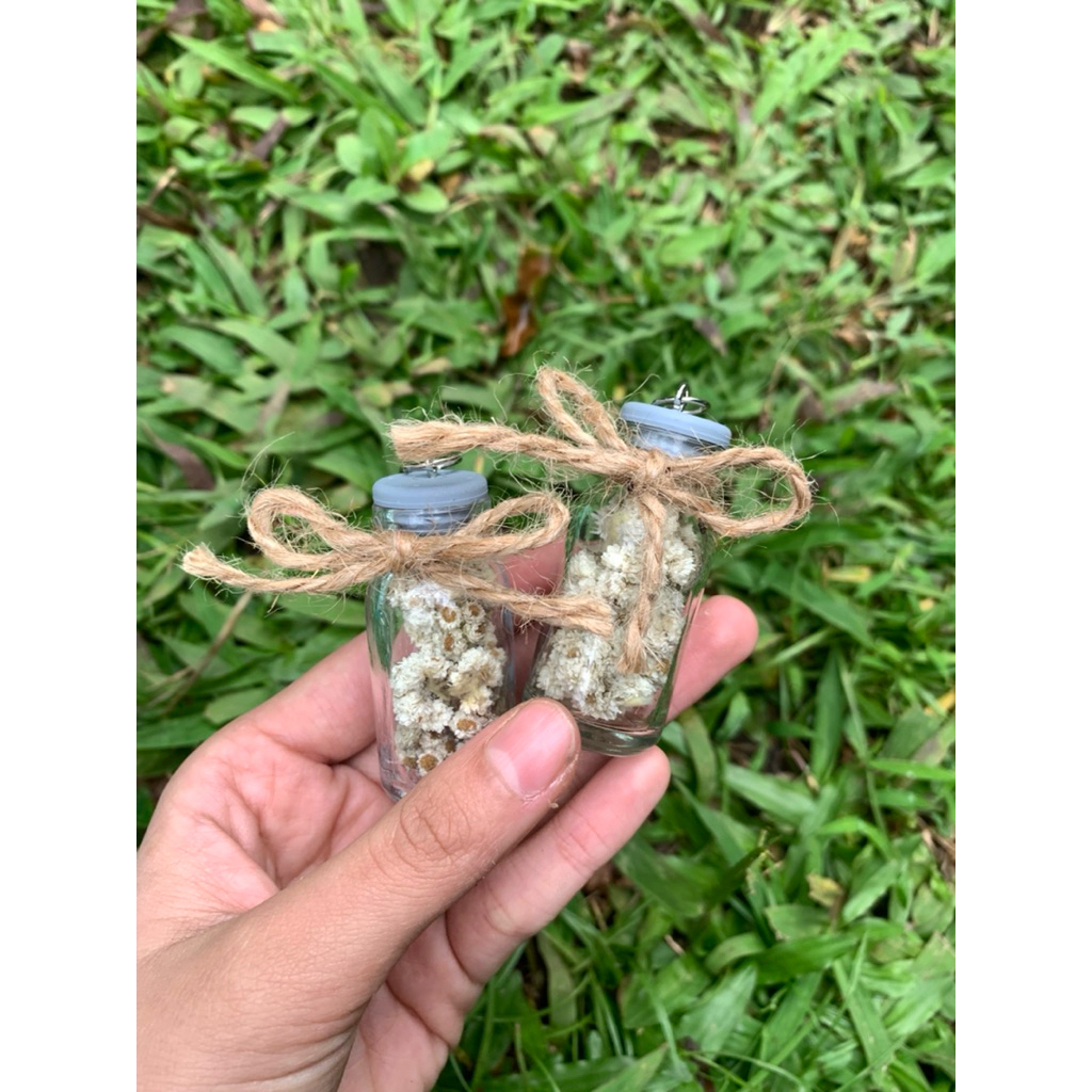 keychain botol kaca gantungan kunci bunga kering