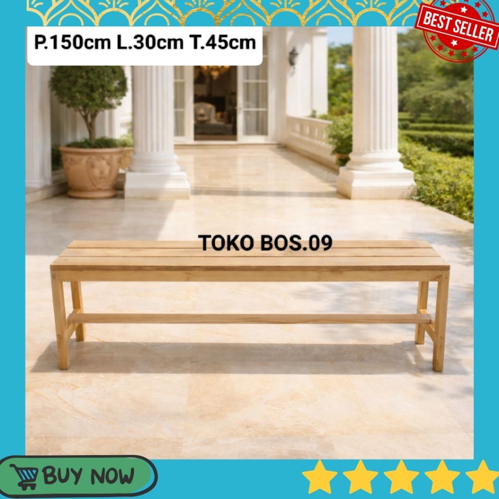 Kursi Bangku Panjang 150 Kayu Mahoni Natural – Kursi Tunggu / Kursi Warung Kokoh