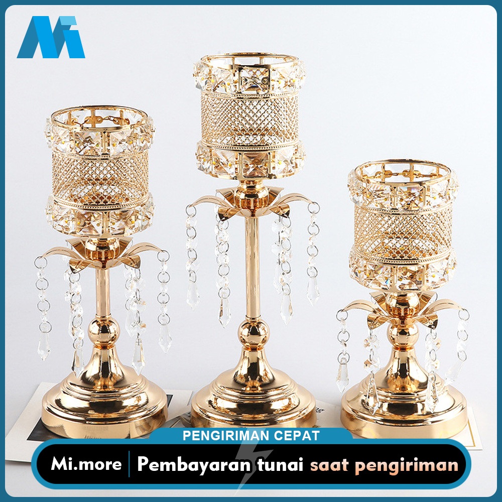 Mi.more Golden 3 Height Kandil Silinder Tempat lilinnya Malam Alat Peraga Pernikahan Emas Dekorasi W