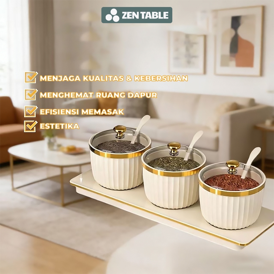 Set Wadah Bumbu Plastik Premium 3/4 Pcs + Rak | Organizer Dapur Cantik Modern