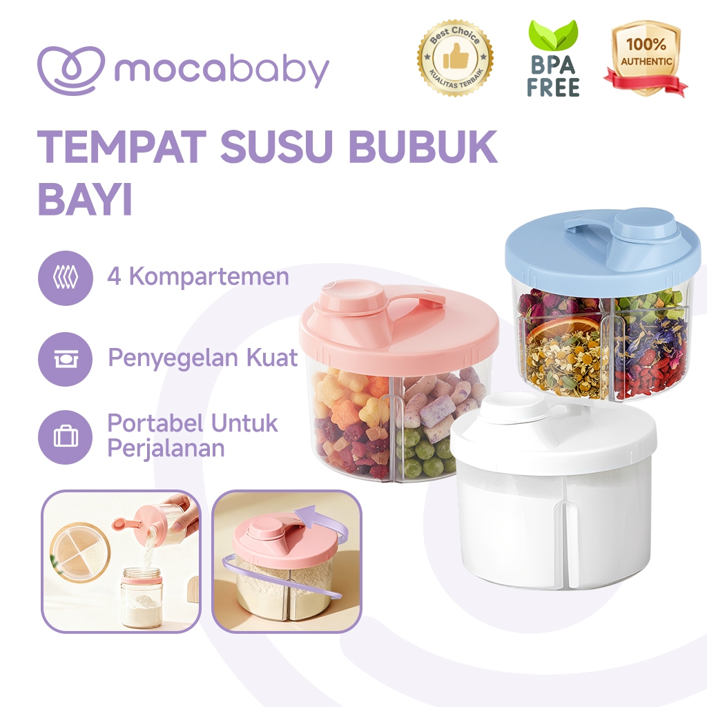 Mocababy Tempat Susu Bubuk Bayi 4 Sekat/Kotak Susu Bubuk Bayi Portabel/Milk Powder Container Dapat D