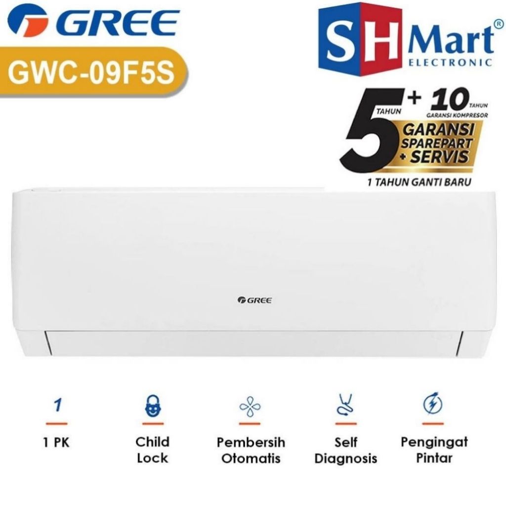 Ac Gree 1 Pk Inverter GWC-09F5S / 09F5S Smart Cleaning Fast Cooling Garansi Resmi (MEDAN)