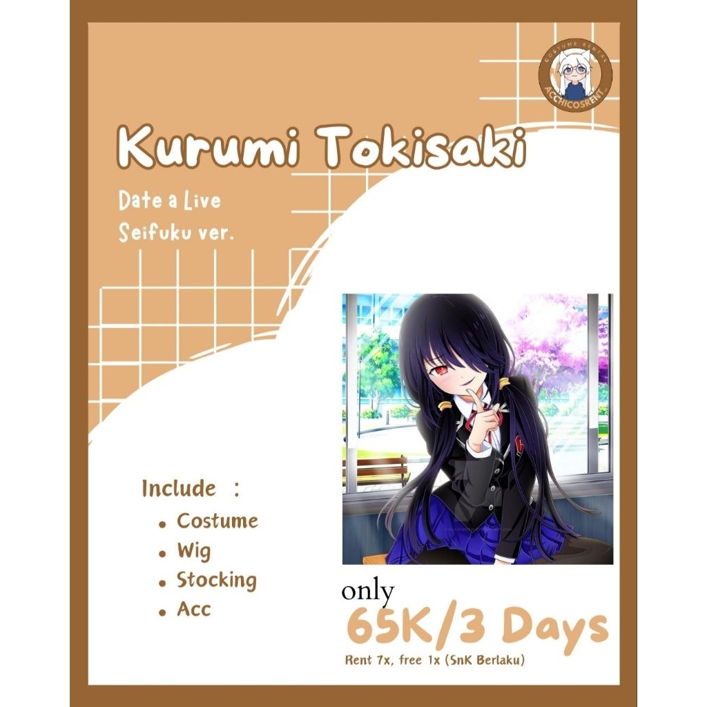 Rental Kurumi Tokisaki Seifuku ver. | Date a Live | Rental Costume Anime
