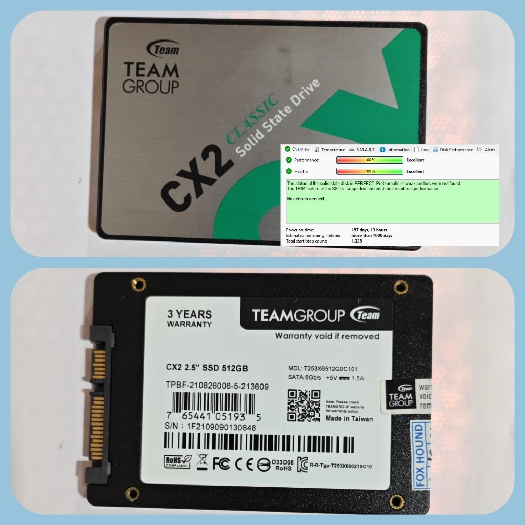 SSD TEAM CX2 512 GB Sentinel 100% 512GB Second Bekas SATA M2 NVME Murah