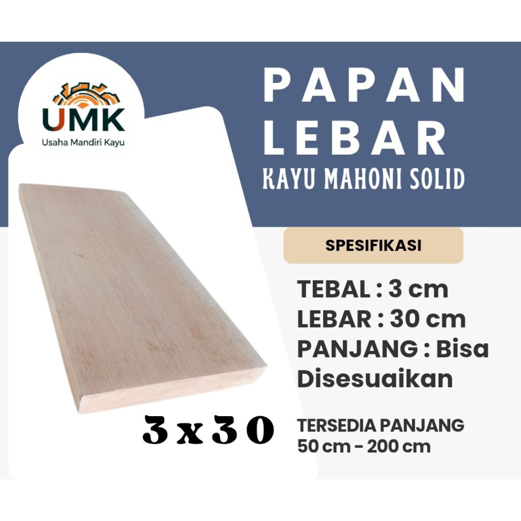 PAPAN LEBAR | RAK KAYU | AMBALAN KAYU LEBAR 30 TEBAL 3 CM KAYU MAHONI SOLID