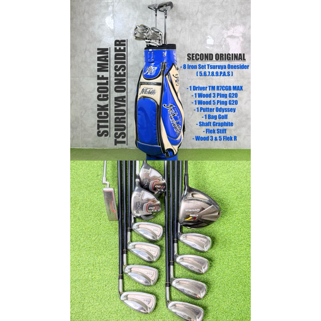 Paket Stick Golf Tsuruya Onesider Fullset Bag Golf Bekas Original