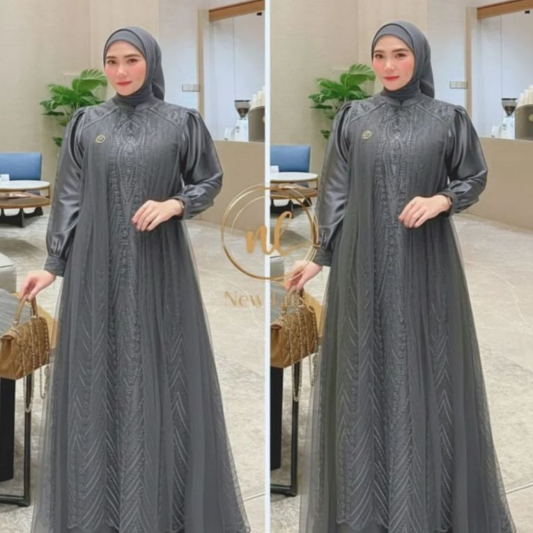 GAMIS BRUKAT VIRAL LEYA DRESS IMPORT PREMIUM BAHAN VELVET MIX BRUKAT TILLE MEWAH PLUS TALI PINGGANG