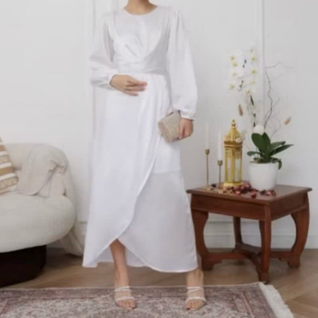 White Dress / Gamis Lebaran / Gamis Putih Satin