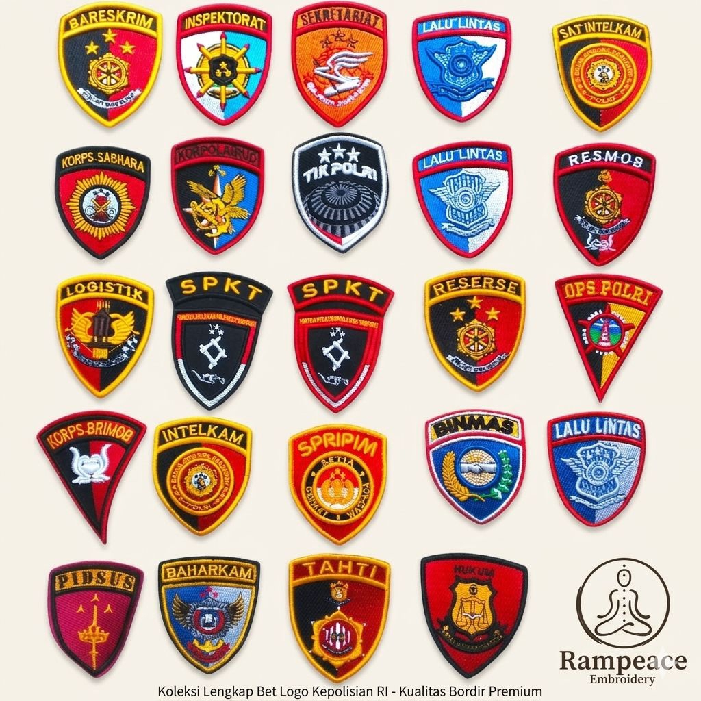 Bordir Logo Atribut POLRI Lengkap - Bet Satuan Polisi Bareskrim Lantas Brimob Sabhara Intelkam Murah
