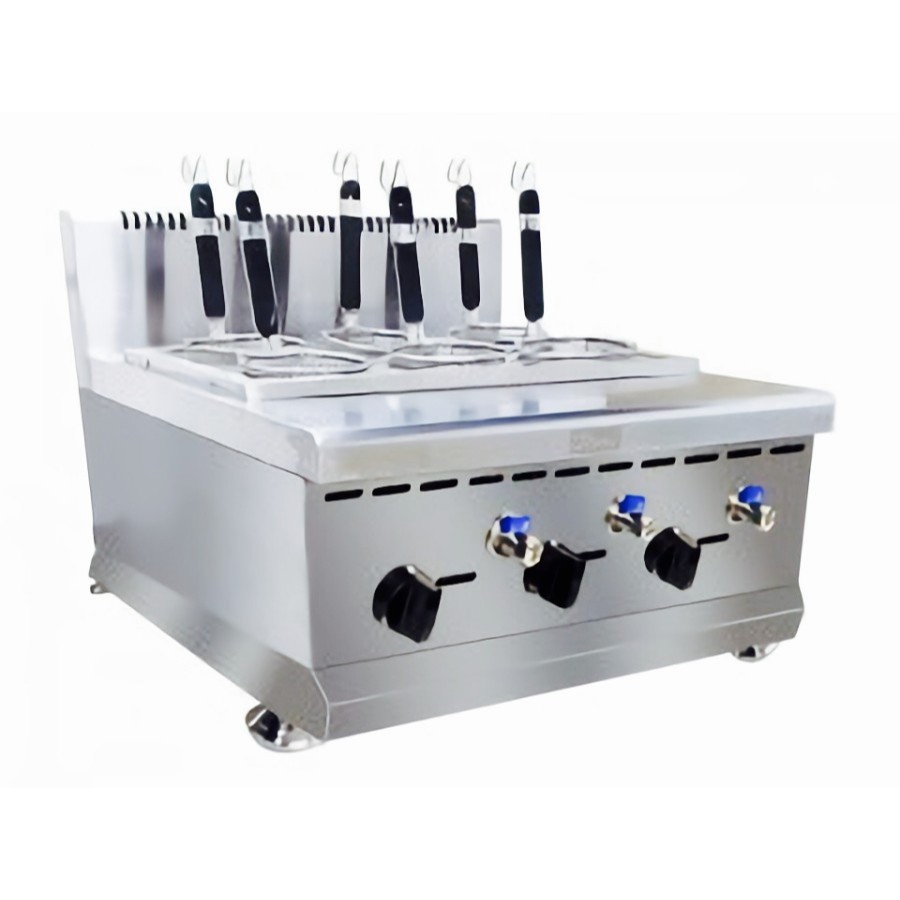 FOMAC Gas Pasta Cooker PCD-616R | Mesin Rebus Pasta/Mie 6 Keranjang Stainless LPG | Kran Pembuangan 