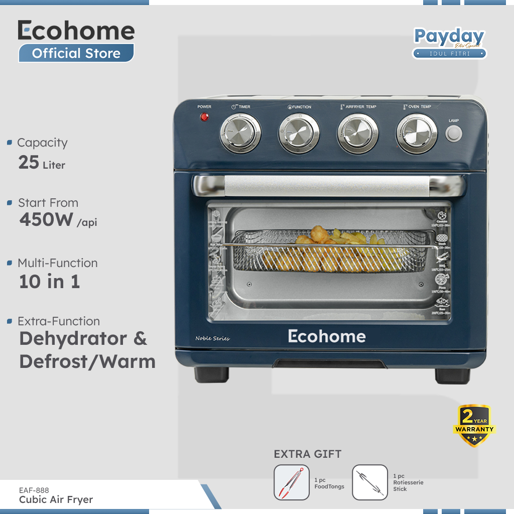 ECOHOME Cubic Air Fryer EAF888 10 in 1 Function 25L Air Fryer & Oven | Defrost Warm & Dehydrator