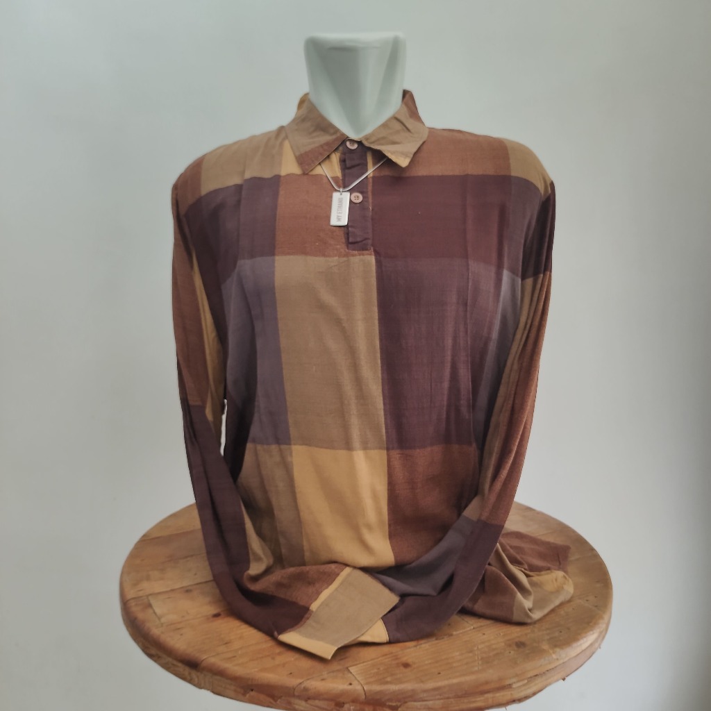 Kemeja Incerun Big Size 3XL Brown Mix Pattern Lengan Panjang Casual Look (AVPBZ051)