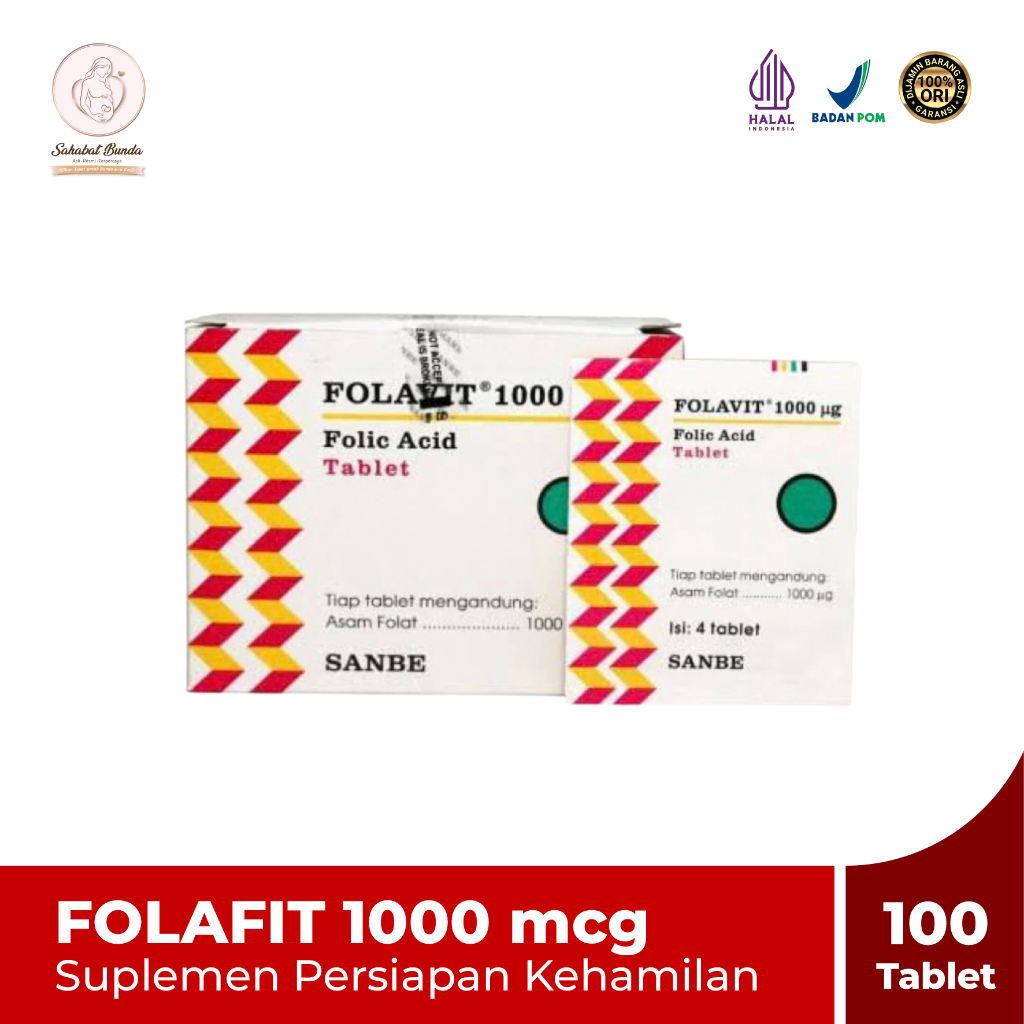 Folavit 1000 mcg Asam Folat Suplemen Ibu Hamil - 100 Tablet Asli Original