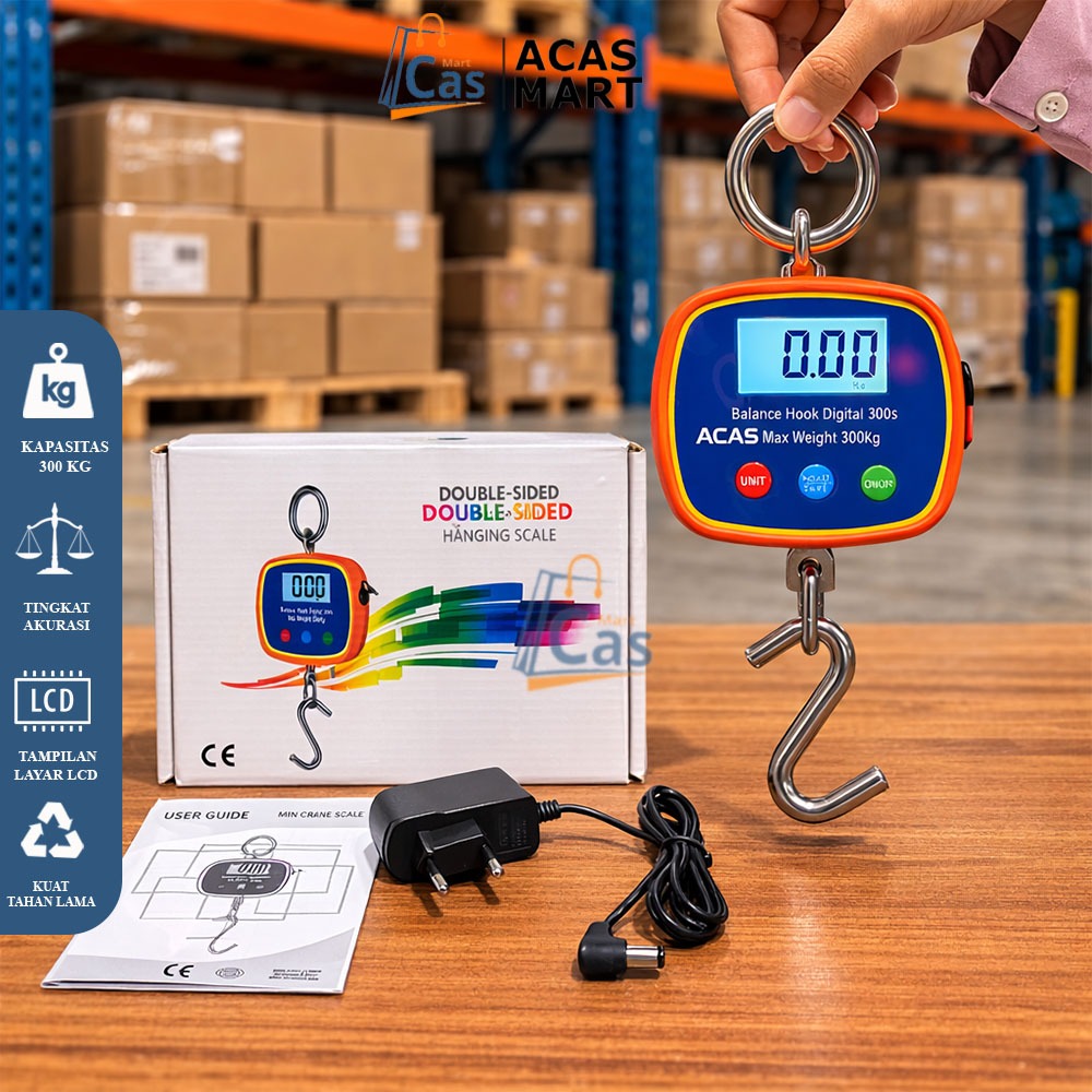AM - OCS L1-300Kg Timbangan Gantung 300kg / 100gram Digital LED Double Display Besi Hanging Scale Cr