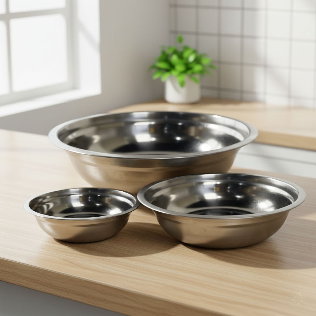 Baskom Stainless Dangkal Anti Panas Mangkok Kobokan Wadah Bahan Masakan Berkualitas Serbaguna